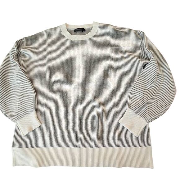 Merokeety Womens Ribbed Classic & Comfy Ribbed Pullover Sweater Gray White Large - Picture 6 of 13